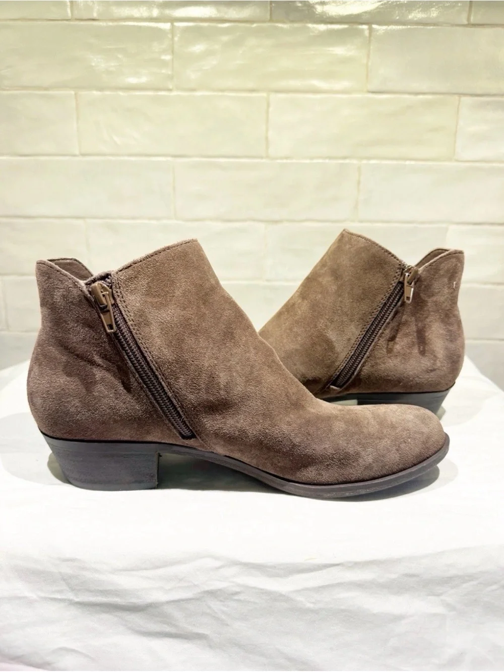 Lucky Brand Women's Suede Ankle Booties in Taupe Brown